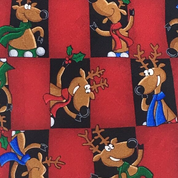 Vintage Christmas Tie Yule Tie Greetings Hallmark Reindeer 100% Silk Holiday - Picture 3 of 6